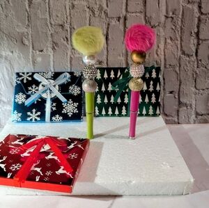 2 Luxury Beaded Colorful Pom Pom Pens